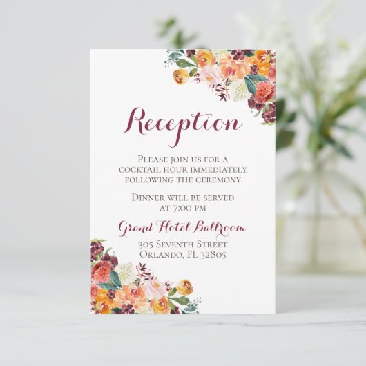 Herbst-Blume Hochzeitskarten, Orange Maroon Begleitkarte (Stehend Vorderseite)