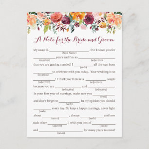 Herbst-Blume Hochzeitsratgeber Karten, orange rosa Postkarte