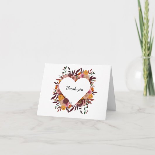 Herbst Blume Hochzeitung Weißer Leder Vielen Dank  Dankeskarte (Vorderseite)