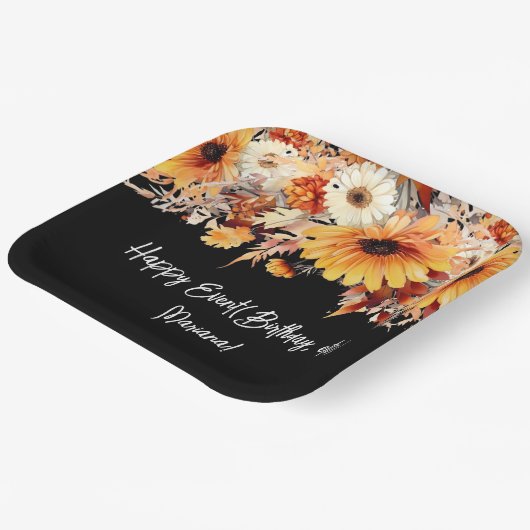 Herbst-Blume im Schwarzen Party Pappteller (Gewinkelt)