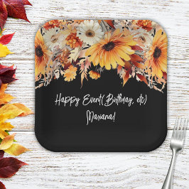 Herbst-Blume im Schwarzen Party Pappteller