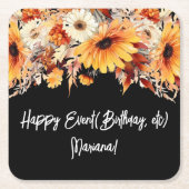 Herbst-Blume im Schwarzen Party Rechteckiger Pappuntersetzer (Vorderseite)