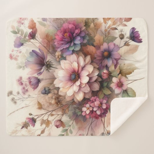 Herbst Blume in Pastellfarben Aquarellmalerei Sherpadecke (Vorderseite (Horizontal))