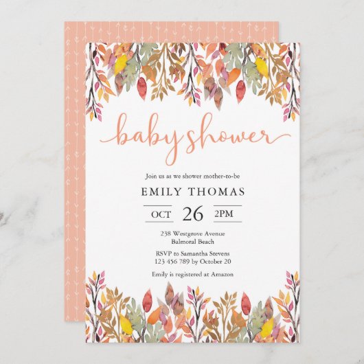 Herbst Blume Kinderdusche Einladung (Vorne/Hinten)