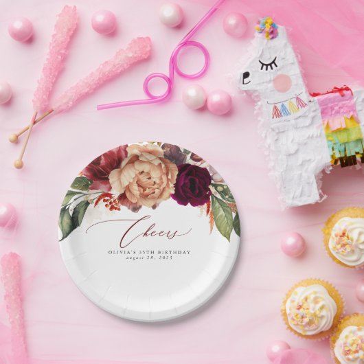 Herbst Blume Orange und Burgund Red Cheers Pappteller (Party)