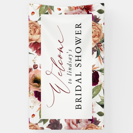 Herbst-Blume Orange und Burgund Rot Willkommen Banner (Vertikal)