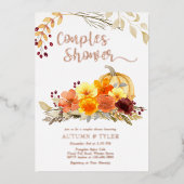 Herbst Blume Pumpkin Paare Dusche Rose Gold Folieneinladung (Vorderseite)