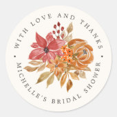 Herbst Blume Rustikales Brautparty DANKE Cla Runder Aufkleber (Vorderseite)