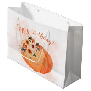 Herbst-Blume und Pumpkin Happy Geburtstag Große Geschenktüte