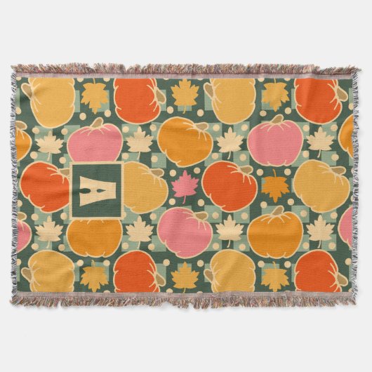 Herbst Blume und Pumpkins Boho Green Kariert Decke (Vorderseite)