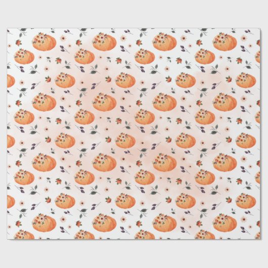 Herbst-Blume und Pumpkins Geschenkpapier (Flach)