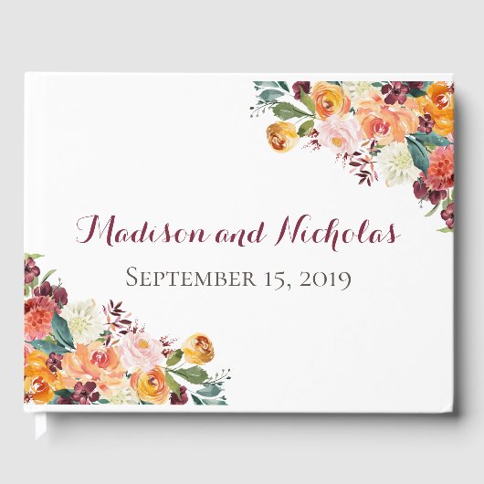 Herbst Blume Wedding Guest Book, Orange Pink Gästebuch (Vorderseite)