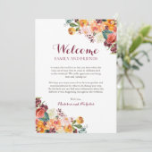 Herbst Blume Wedding Hotel Welcome Cards, Orange Programm (Stehend Vorderseite)