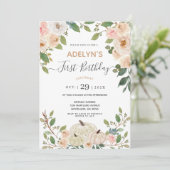 Herbst Blume White Pumpkin 1. Geburtstag Einladung (Stehend Vorderseite)