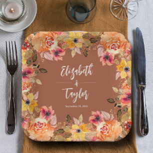 Herbst-Blumen-Brautparty-Terrakotta Pappteller