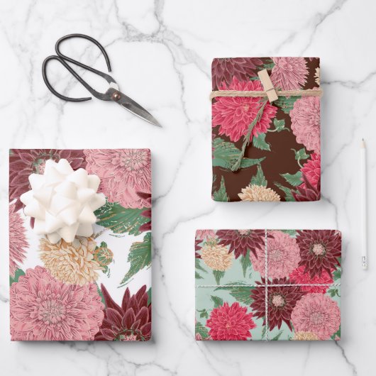 Herbst Blumen Dahlien Geschenkpapier Set (Vorderseite)