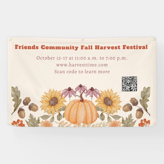 Herbst-Blumen-Ernte-QR-Code-Festival Banner (Horizontal)