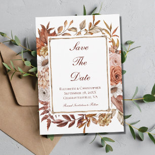 Herbst-Blumen-Hochzeit in Pfirsich-Braun-Rost  Save The Date