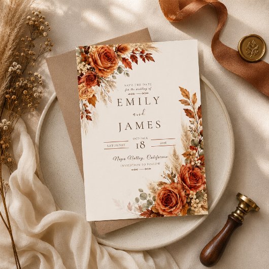 Herbst-Blumen Hochzeit - Save the Date Einladung