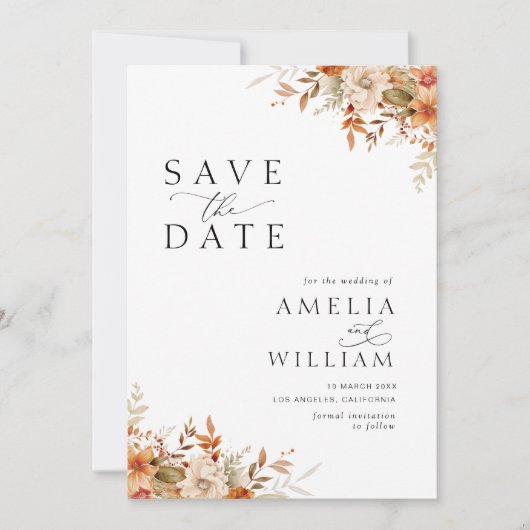 Herbst Blumen Hochzeit speichern das Datum Save The Date (Vorderseite)