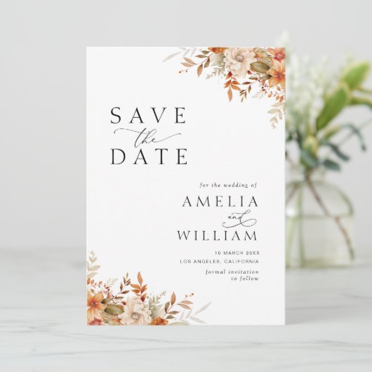 Herbst Blumen Hochzeit speichern das Datum Save The Date (Stehend Vorderseite)