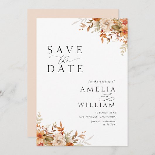 Herbst Blumen Hochzeit speichern das Datum Save The Date (Vorne/Hinten)