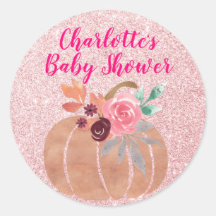 Herbst-Blumen-Kürbis-Baby-Party Rose Gold Runder Aufkleber