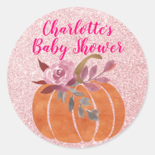 Herbst-Blumen-Kürbis-Baby-Party Rose Gold Runder Aufkleber