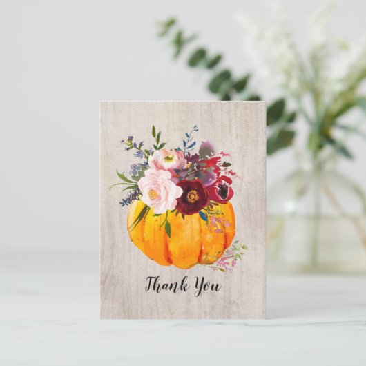 Herbst, Blumen, Kürbis danke Karte (Stehend Vorderseite)