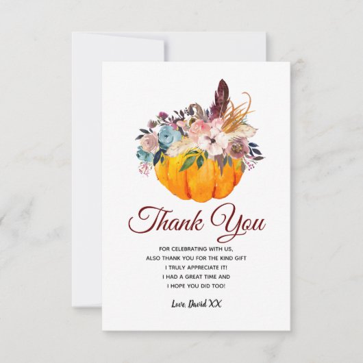 Herbst, Blumen, Kürbis danke Karte (Vorderseite)
