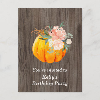 Herbst, Blumen, Kürbis Geburtstag Einladung Postka
