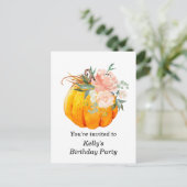 Herbst, Blumen, Kürbis Geburtstag Einladung Postka (Stehend Vorderseite)