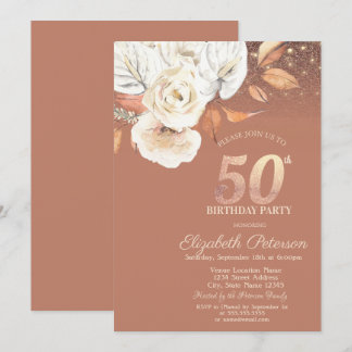 Herbst Blumen Lichter Glitter 50. Geburtstag Einladung