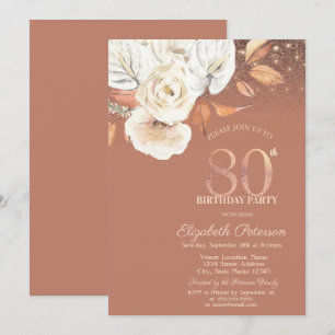 Herbst Blumen Lichter Glitter 80. Geburtstag Einladung