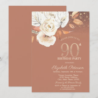 Herbst Blumen Lichter Glitter 90. Geburtstag Einladung