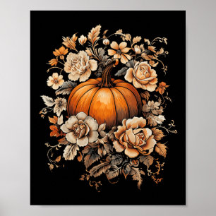 Herbst-Blumen-Vintage-Kürbis-Herbst-Dankeschön-Pr Poster