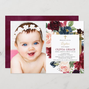 Herbst blumenburgundisches Goldgräber Taufe Foto Einladung