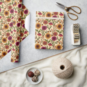 Herbst Blumenfeld auf Creme Geschenkpapier