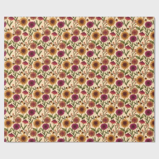 Herbst Blumenfeld auf Creme Geschenkpapier (Flach)