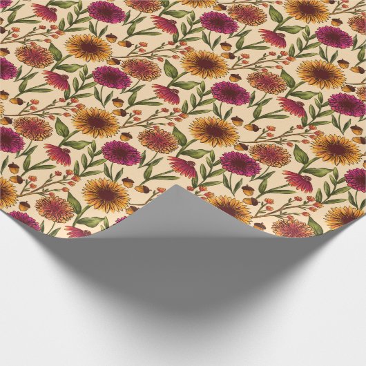 Herbst Blumenfeld auf Creme Geschenkpapier (Ecke)