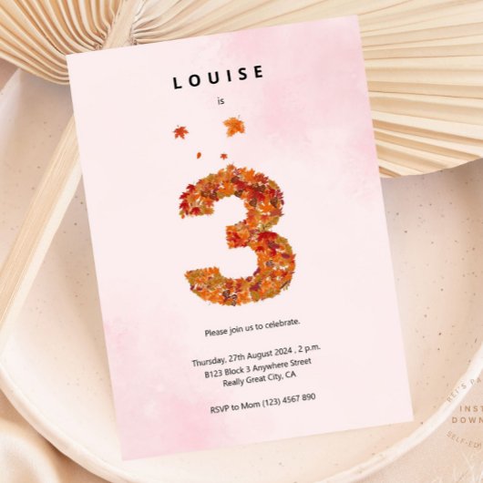 Herbst Blumengarten 3. Geburtstagsästhetik Einladung