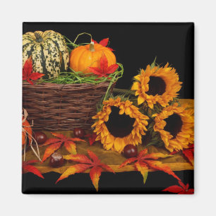 Herbst-Blumenkürbis-Korb Magnet