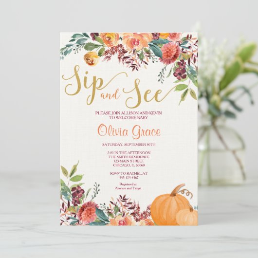 Herbst Blumenschluck und sehen, treffen und grüßen Einladung (Stehend Vorderseite)