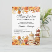 Herbst Blumentee mit Braut zum Brautparty Einladung (Stehend Vorderseite)