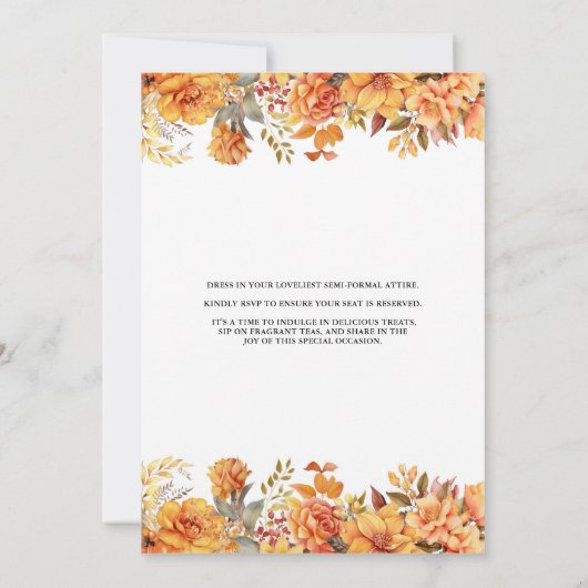 Herbst Blumentee mit Braut zum Brautparty Einladung (Rückseite)