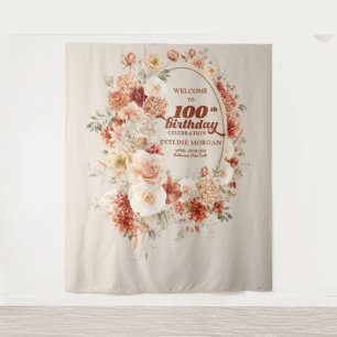 Herbst Blumenterracotta Rosa Groovy 100. Geburtsta Wandteppich