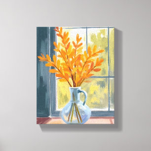 Herbst-Blumenvase Aquarell Leinwanddruck