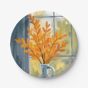 Herbst-Blumenvase Aquarell Pappteller