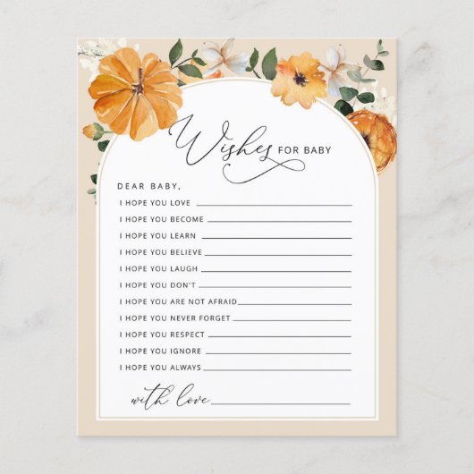 Herbst Blütenduft Kleine Kürbiswünsche für Babykar (Vorderseite)