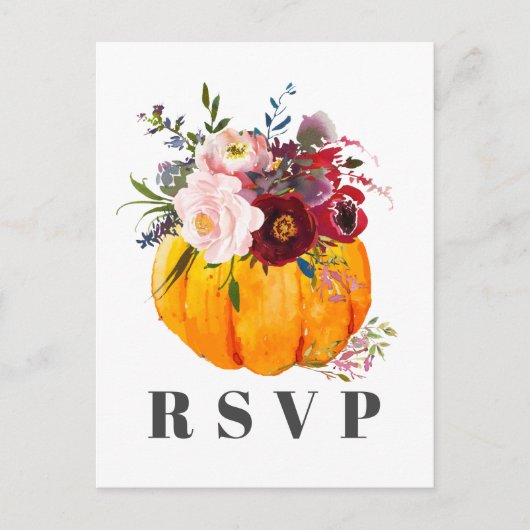 Herbst, Blütenkarte, Kürbis RSVP Karte (Vorderseite)